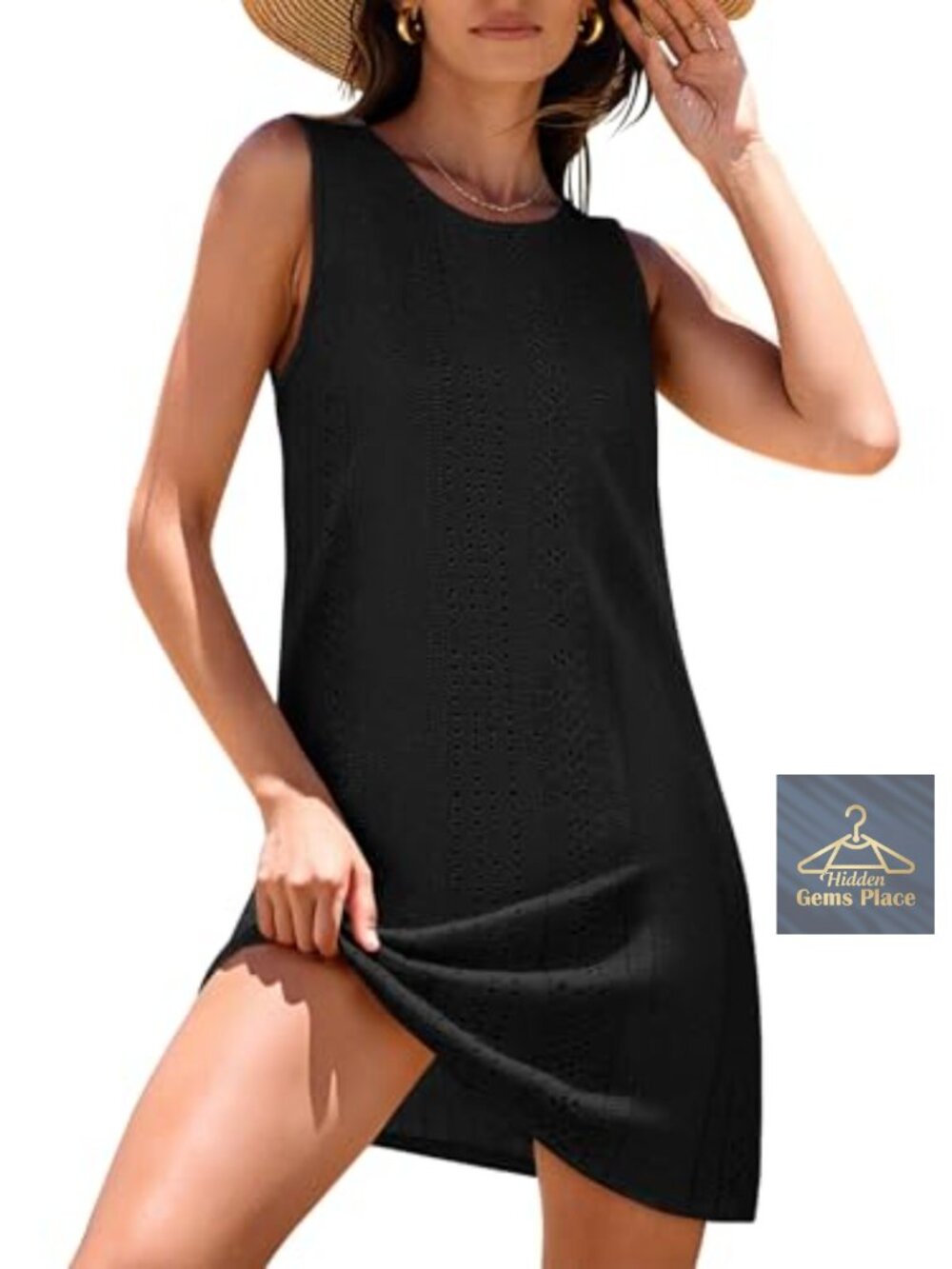 Eyelet Swimsuit Coverup Sleeveless Midi Beach Dress